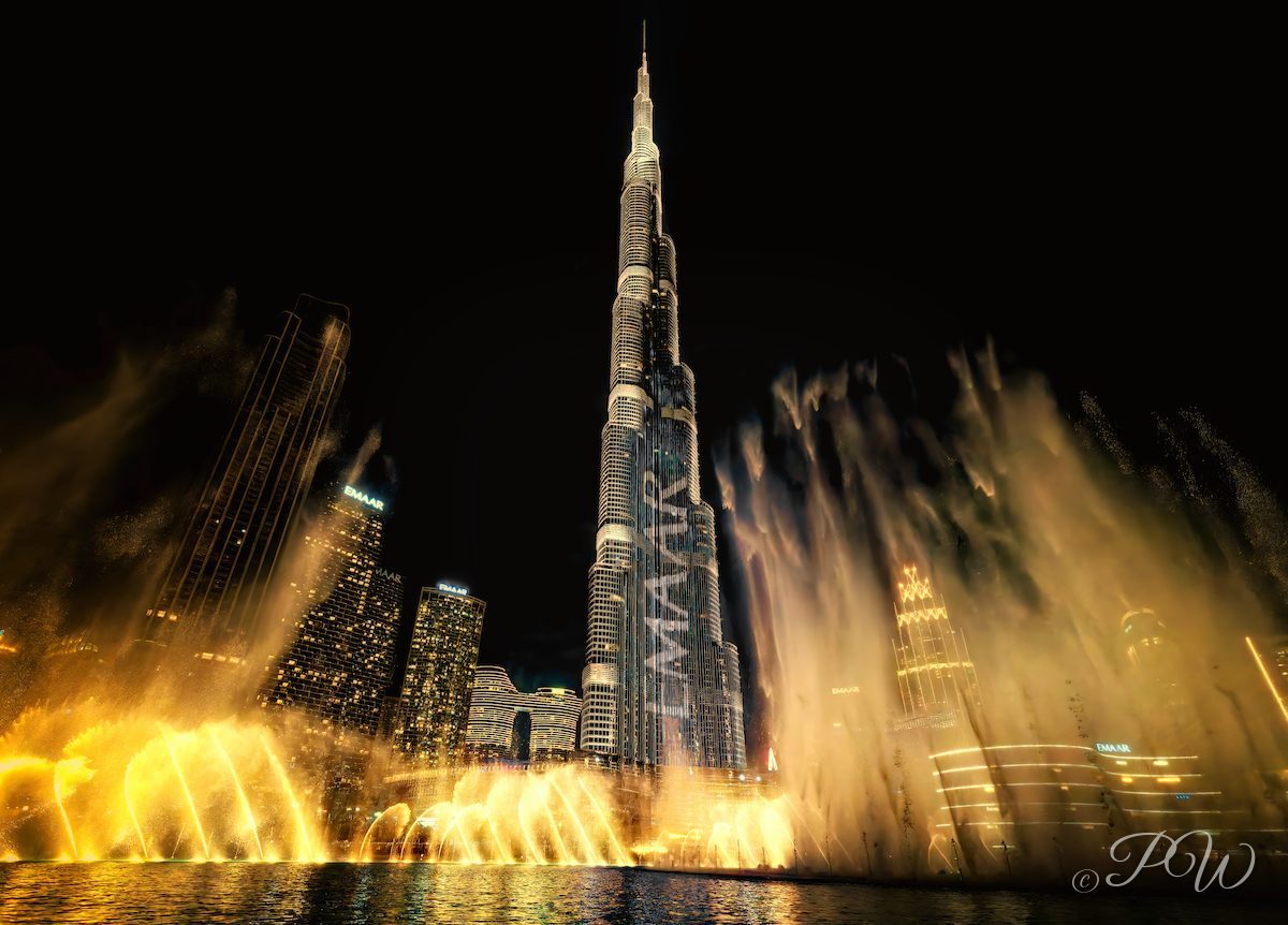 Burj Khalifa and the Dubai Fountain at night, Dubai